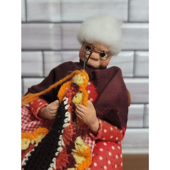 HANDCRAFTED ELDERLY LADY KNITTING   - Picture 1 of 9